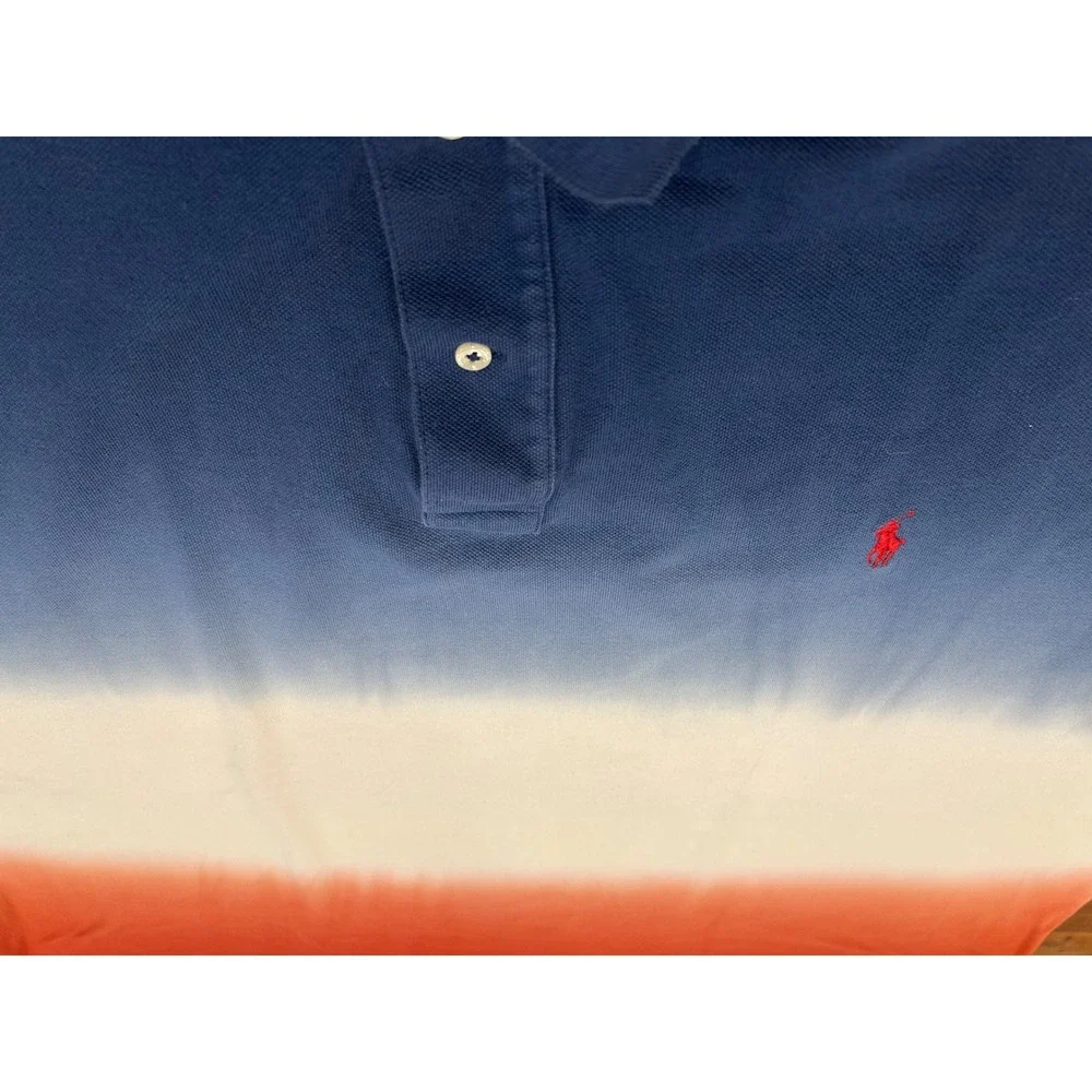 Polo Ralph Lauren Mens 3XLT Ombre Dip Dye Polo Shirt Blue White Red Big & Tall